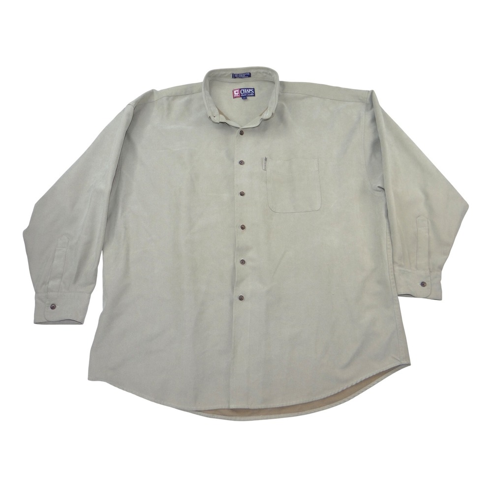 Chaps Ralph Lauren Mens XXL Khaki Tan Long Sleeve Button Down Shirt Microtexture